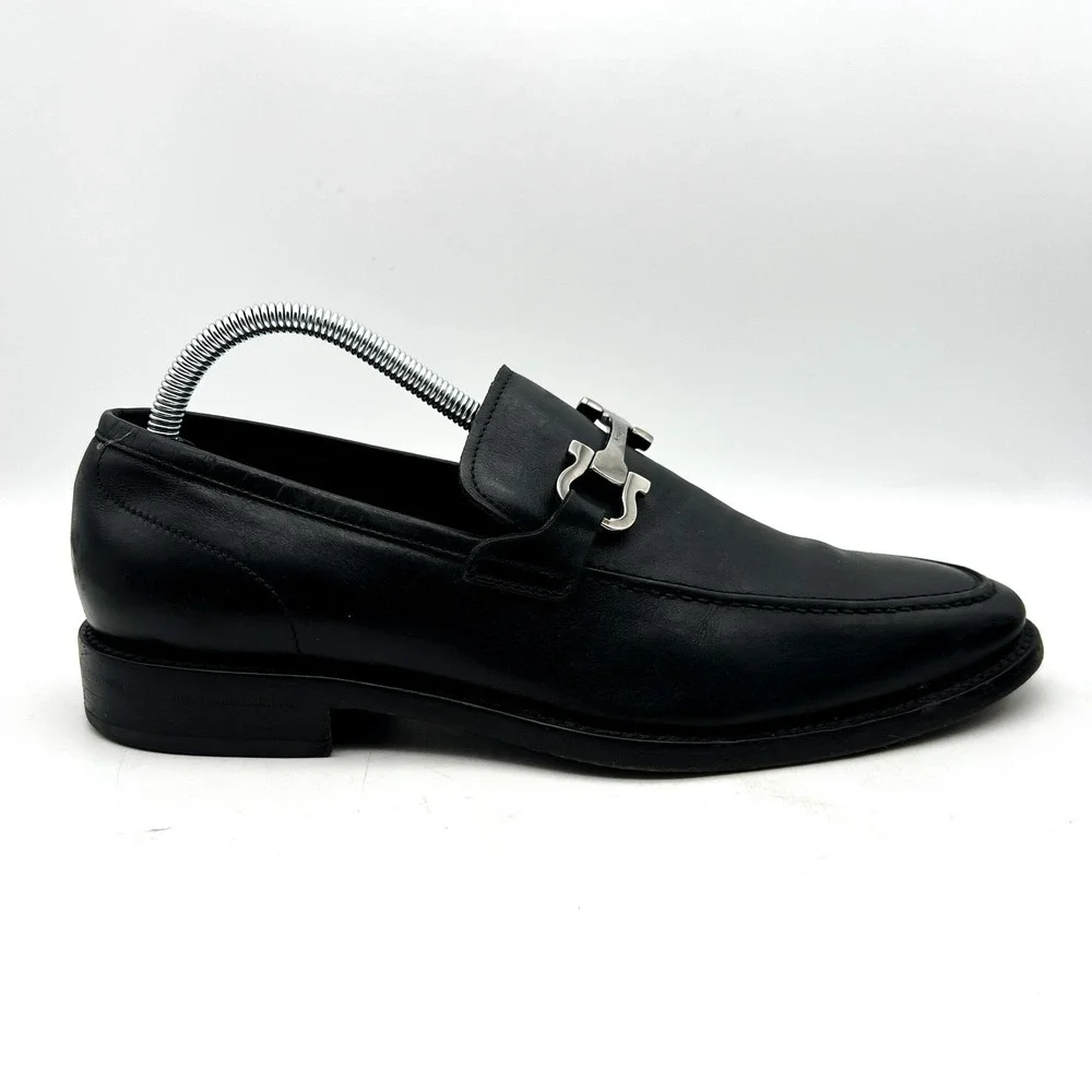 Salvatore Ferragamo Mens Size 7 EE Wide Black Leather Horse Bit Loafers - Picture 10 of 14